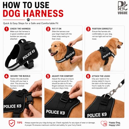 Image of PetVogue Dog Harness, No-Pull Reflective Dog Vest, Breathable Adjustable Pet Harness with Handle for Outdoor Walking - No More Pulling, Tugging or Choking (Black, S)