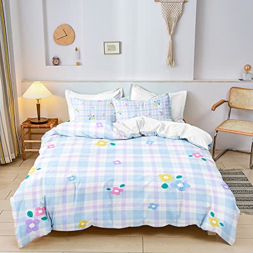 Sw Setwier Floral Duvet Cover Full Simple Checkered Bedding Set Comforter Cover Lightweight Soft Flower Quilt Cover Set Breathable For Kids Teens Boys Girls Adult Room Decor #TOP16
