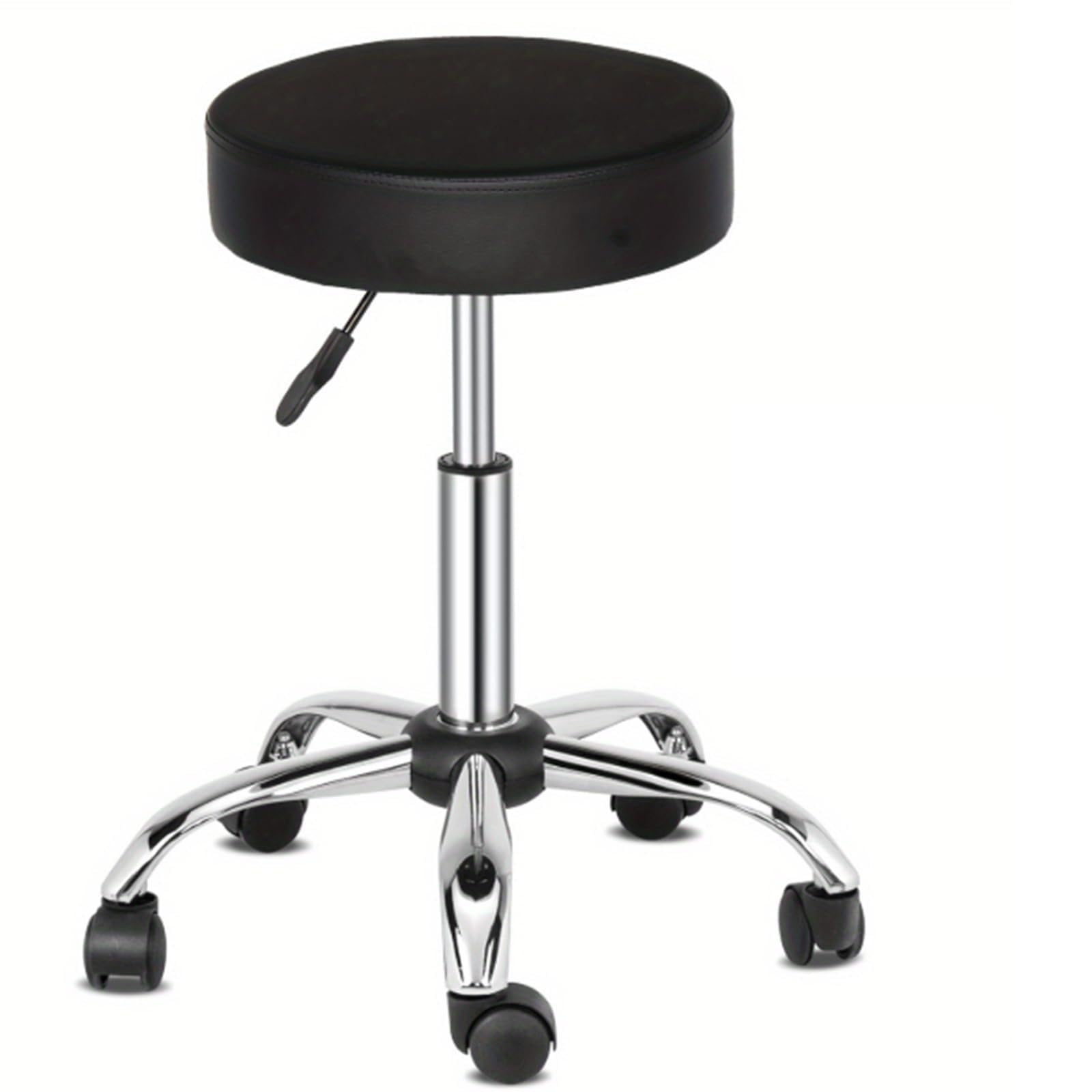 Taburete con ruedas giratorio de 360 grados, altura ajustable, 47 – 60 cm, silla de trabajo, silla de oficina, taburete acolchado, 150 kg de capacidad de carga