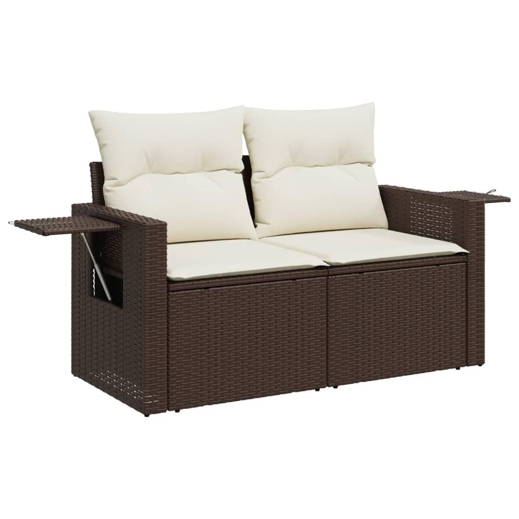 Set Divani da Giardino 7 pz con Cuscini Marrone in Polyrattan Impilabile Resistente per Relax Pranzo Conversazione su Terrazza, Balcone, Patio e Veranda