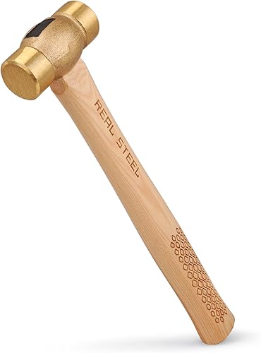 REAL STEEL Drop Forged Solid Brass Non-Sparking Hammer 20 Oz, Hickory Wood Handle 0421