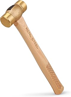 REAL STEEL Drop Forged Solid Brass Non-Sparking Hammer 20 Oz, Hickory Wood Handle 0421