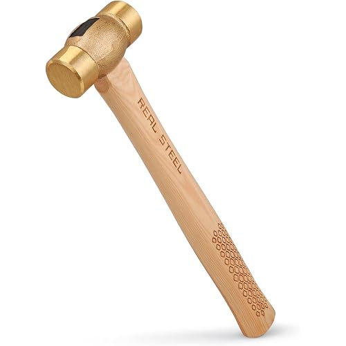 REAL STEEL Drop Forged Solid Brass Non-Sparking Hammer 20 Oz, Hickory Wood Handle 0421