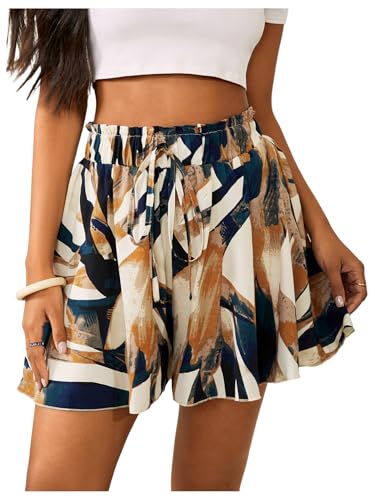 Milumia Women's Ditsy Floral Elastic Waist Skort Ruffle Hem Boho Short Skirt Skorts Multi Beige Blue Large