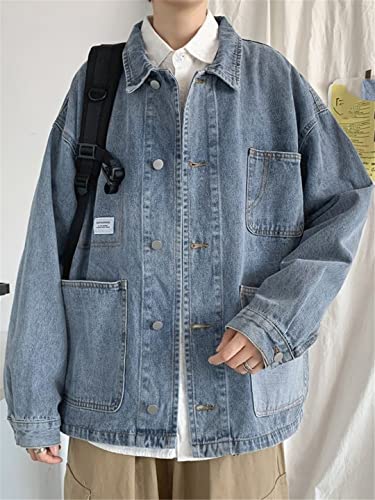 Male Retro Cargo Denim Jacket Y2K Spring Autumn Student Loose Tide Jacket Couple Harajuku Coat3