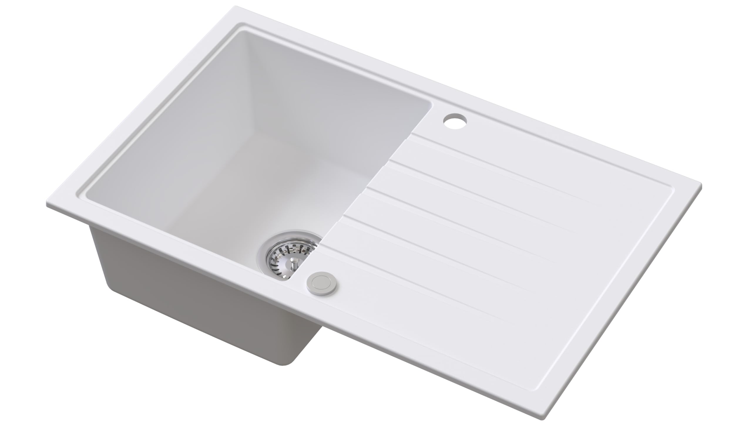 Fregadero AXION Una Cubeta Fregadero De Granito 79x50x20,5cm Blanco, Fregadero De Cocina De Diseño Elegante Con Sifón, Escurridor, Fácil De Limpiar, Resistente A Los Arañazos