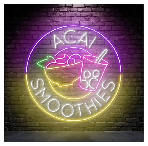 RONGCH Decoración Lámparas Letrero De Neón Acai Smoothiescon Luz LED, Ideal Para Decorar Paredes, Escaparates, Entradas Negocios, 63cm
