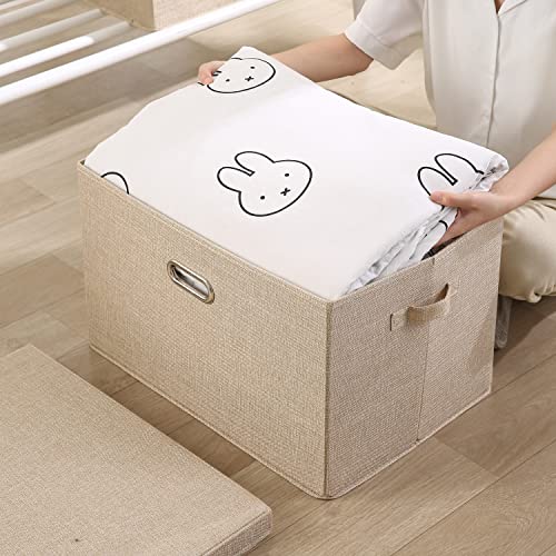 Image of HOKIPO Polyester Linen Multipurpose Storage Box With Lid For Wardrobe, Home And office, Beige, Extra Large, Pack of 1 (Ar-4369-Xl) Rectangular