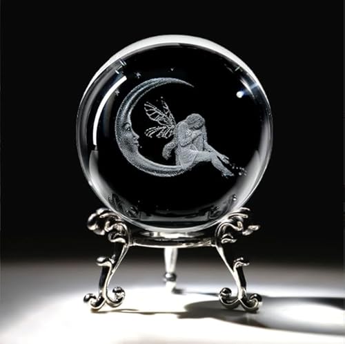 QIANCHANG 3D Fairy Crystal Ball with Stand, Fairy Figurine Moon ...