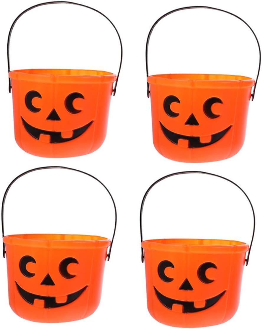 4pcs Halloween Pumpkin Buckets with Handles Portable Candy Storage for Fun Halloween Decor for Trick Treating and Festive Celebrations