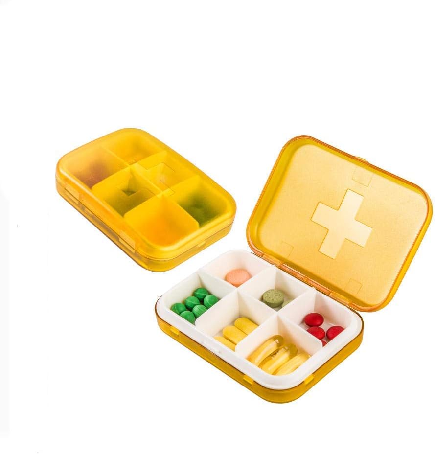 防湿ピルボックス 財布やポケットに入れて使用可能 防湿デザインのウィークリーピルオーガナイザー 6グリッド オレンジ×2