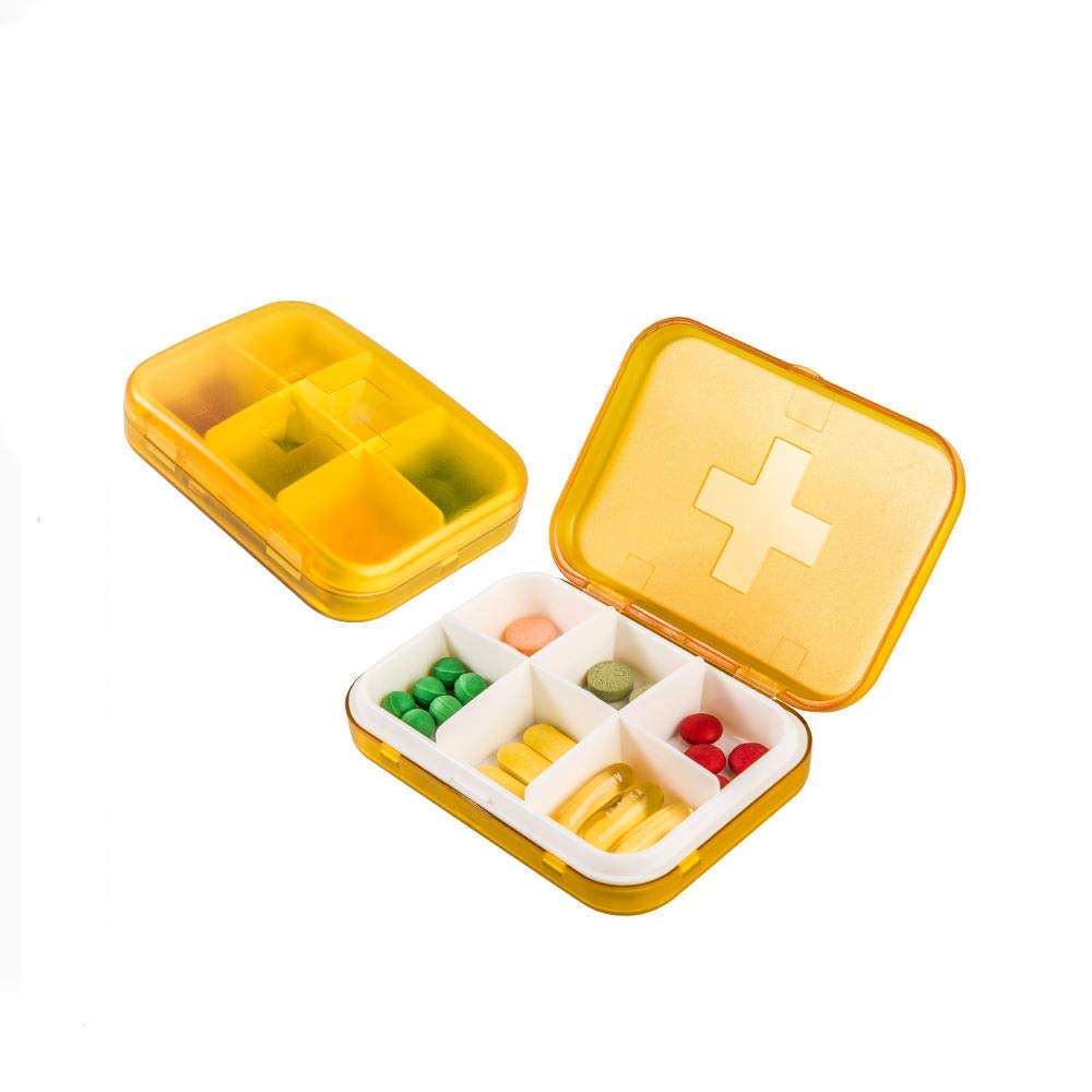 El pastillero a prueba de humedad se puede utilizar en carteras y bolsillos Organizador semanal de pastillas con diseño a prueba de humedad 6 rejillas naranja × 2