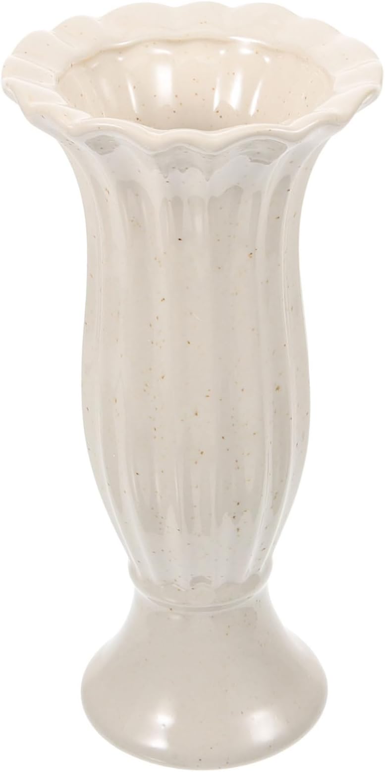 LIFKOME Memorial Cemetery Vase In Ground Headstone Vase Grave Vase Cemetery Decorations for Grave Urn Plant Pots Grave Flower Holder Classic Urn Planter Trumpet Vertical Ceramics