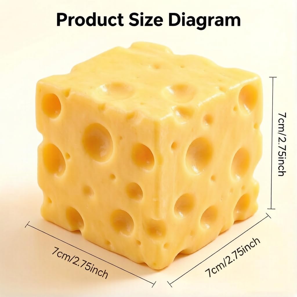 2Pcs Cheese Squishy Toy, Slow Rising Realistic Cheese Block Fidget Toy, Squeeze Cheese Cube Stress Ball for Anxiety Relief, Soft Sensory Toy Gift for Home, Office, School (2.7.5 inch)