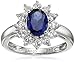 Sterling Silver Created Blue Sapphire and Created White Sapphire Oval Ring, Size 7