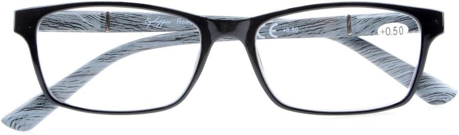 Eyekepper 5-Pack Spring Hinges Wood-Look Arms Crystal Clear Vision Reading Glasses Included Computer Glasses +0.75