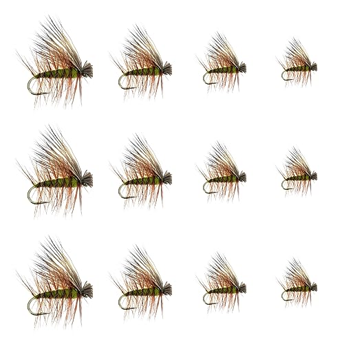 Elk Hair Caddis�I���[�uFly Fishing Trout Flies ? Hand Tied�A�g���N�^/Prospecting�g���E�g�p�^�[�� ? 4�T�C�Y�l�ߍ��킹�e�T�C�Y��12,14,16,18 ? 1�_�[�X(3 ) + Free Ta