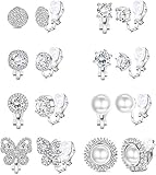 ★ JUEGO DE PENDIENTES CON CLIP ★ Puede obtener 8 pares de pendientes con clip para mujer en un pedido. Incluyendo aretes de perlas artificiales, aretes de mariposa, aretes de halo de circonita cúbica. Los hermosos aretes sin perforaciones son adecuados para todas las mujeres.