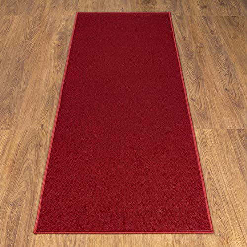 Machine Washable Modern Solid Design Non-Slip Rubberback 2X6 Traditional Runner Rug For Hallway, Kitchen, Bedroom, Living Room, 2'2" X 6', Red #TOP1