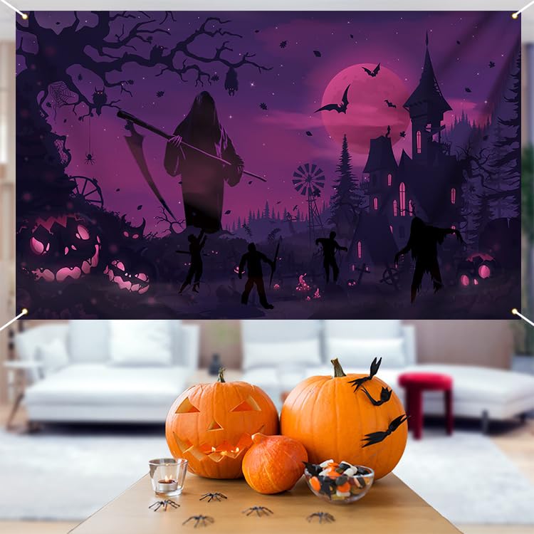Aicerous® Halloween Banner, Big Size Halloween Background Banner with Pumpkins, Bats, Ghosts, Skeletons - Image 3