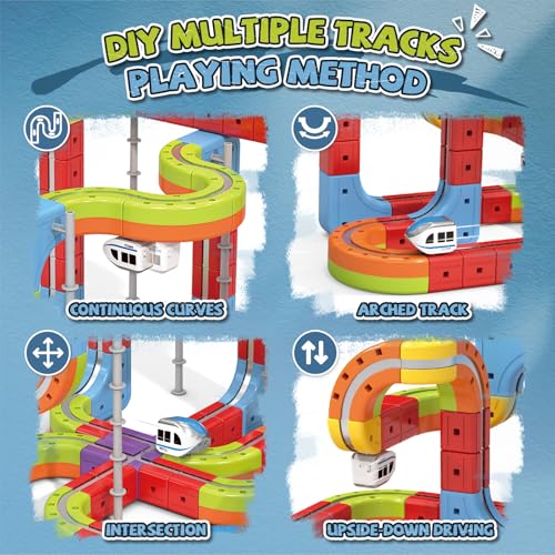 YESHIN Clickrail Electric Train Set, DIY Zugstrecken-Set mit Schwerkraft Defying 3D-Layouts, Motorisiertes Zug & Magisches Schienen WüRfel, Eisenbahn Kinder Elektrisch Geschenk für Kinder ab 3 Jahren