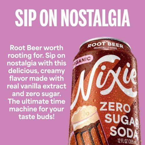 Image of Nixie Organic Zero Sugar Soda, Root Beer, Healthy Soda Pop, Non-GMO, 0 Sugar, 0 Calories, Caffeine Free, 12oz Cans (12 Pack)