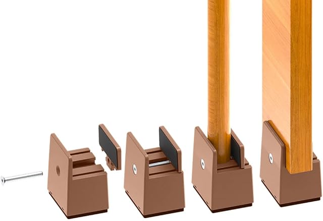 RCHYFEED 5 cm Bed Risers Adjustable Screw Clamp, 2 inch Furniture Risers Heavy Duty 4 Pack Sofa Table Chair Risers Fits 0-1.5" Widths of Furniture Feet, Bed Height Raisers Supports 20,000 lb Brown