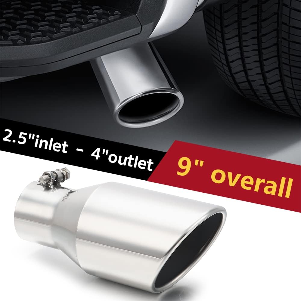LCGP 2.5 Inch Inlet Exhaust Tip,2.5" x 4" x 9" Polished Exhaust Tailpipe Tip for Truck With Bolt On Design