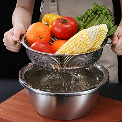 Stainless Steel Colander Bowl Set 5Qt Large Colander With Handle Metal Microporous Colander Strainer Vegetable Drainer Mixing Bowl For Drain Pasta, Rice Washing,Serve Soup #TOP1