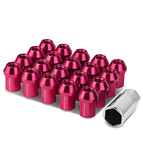 Auto Dynasty M12 x 1.25 Close End Design 20-Piece Aluminum Alloy Wheel Lug Nuts + Deep Drive Extension (Pink)