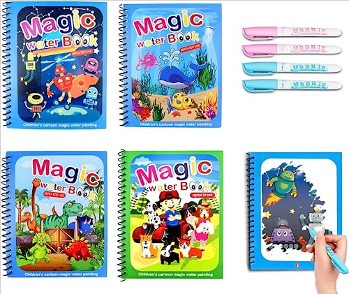 ShnminEU 4 Pezzi Libro magico pittura ad acqua da colorare bambini libro da colorare con acqua libri ad acqua da colorare bambini