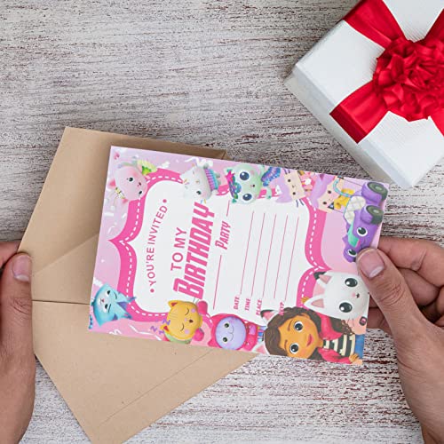 Gabby's Dollhouse Uitnodigingskaarten voor kinderen, 24 stuks dollhouse uitnodigingen, kleur feest, uitnodigingskaart… - Image 6