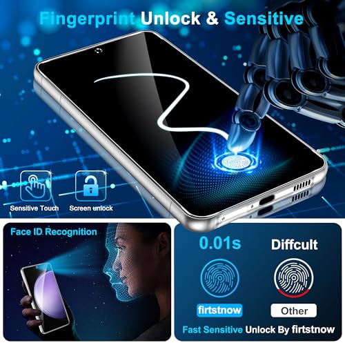 Image of firtstnow 3 Pack for Samsung Galaxy S23 FE Screen Protector Tempered Glass + 3 Pack Camera Lens Protector, Military Grade Shatterproof, 9H Hardness, Fingerprint Unlock, Case Friendly 6.4 Inch