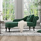 Christopher Knight Home Molan Velvet Upholstered Chaise Lounge Chair Indoor, Wooden Chaise Lounge Sofa with Scrolled Backrest, Living Room Lounge Chair with Right Armrest+Accent Pillow, Green