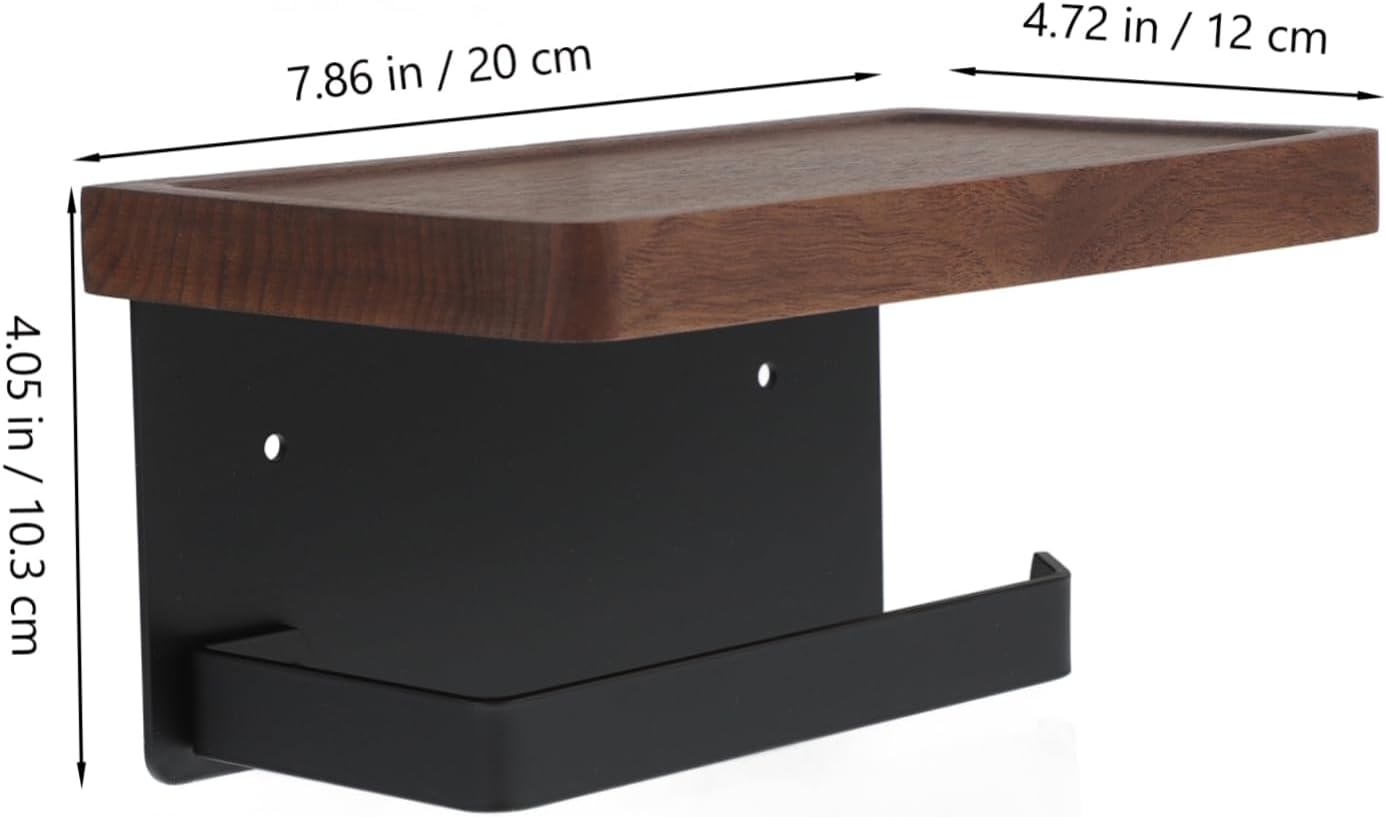Wall-Mounted Toilet Paper Holder with Shelf Modern Black Walnut Wood Tissue Roll Rack for Bathroom Storage Effortless Installation and Stylish Design
