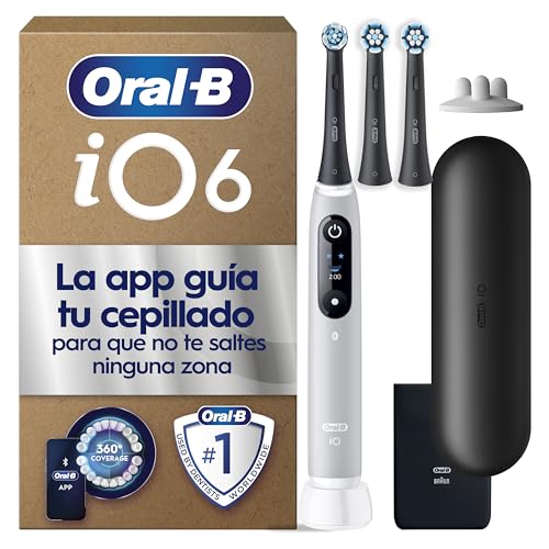 Oral B iO 6 Cepillo de Dientes Eléctrico Gris Con Mango Recargable, 3 Cabezales y 1 Estuche de Viaje, 5 Modos De Cepillado Con Blanqueamiento Dental, Sensor De Presión, Diseñado por Braun