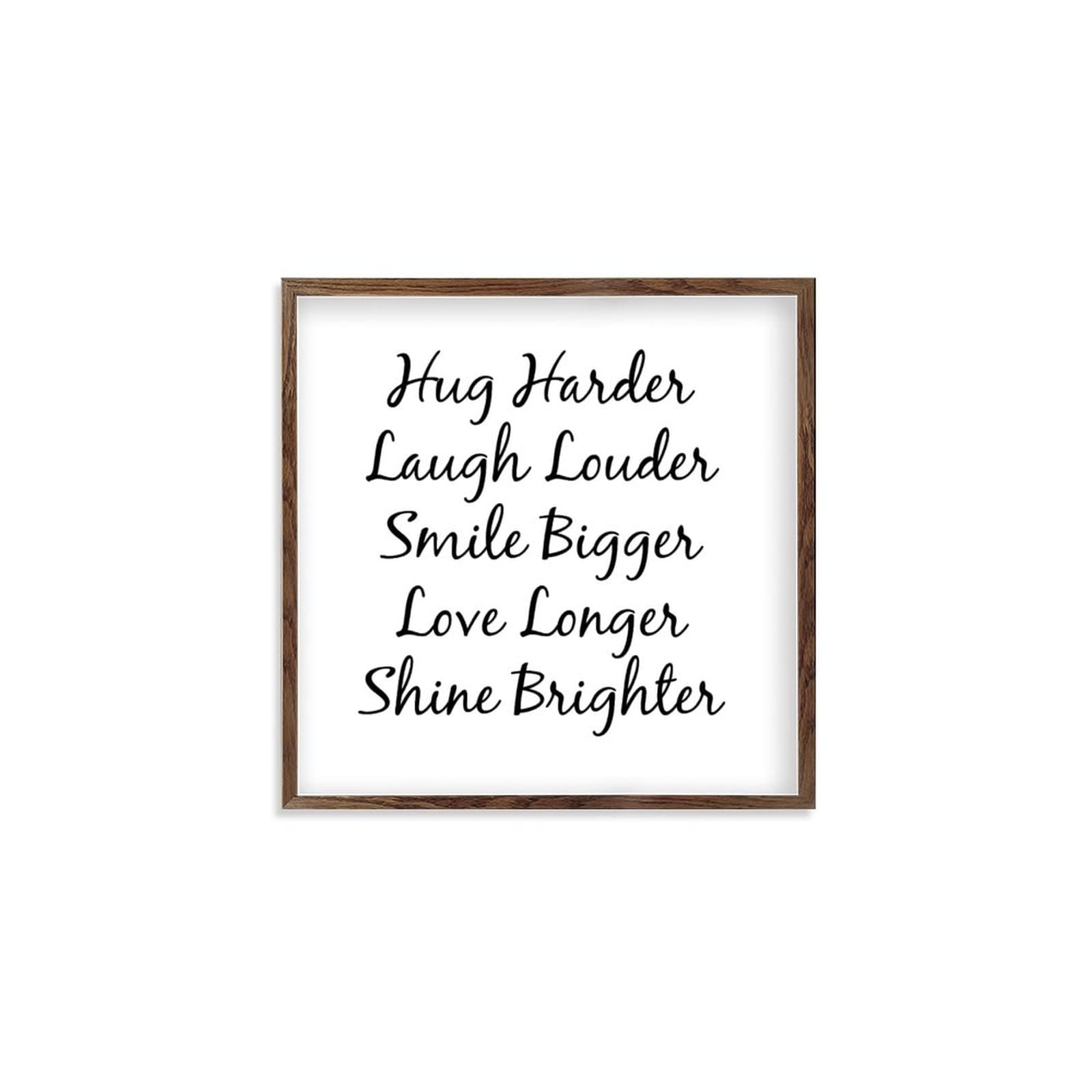 Wood Sign with Quotes Hug Harder Laugh Louder Smile Bigger Wood Frame Farmhouse Family Wall Art Decor Vintage Hanging Sign for Living Bathroom 7 in