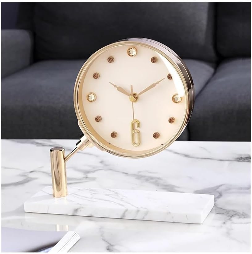 Table Clock Luxury Desk Clock Silent Modern Living Room Metal Silent Tabletop Clocks Decoration Accessories Electronic Home Decor Decor Clocks(White)