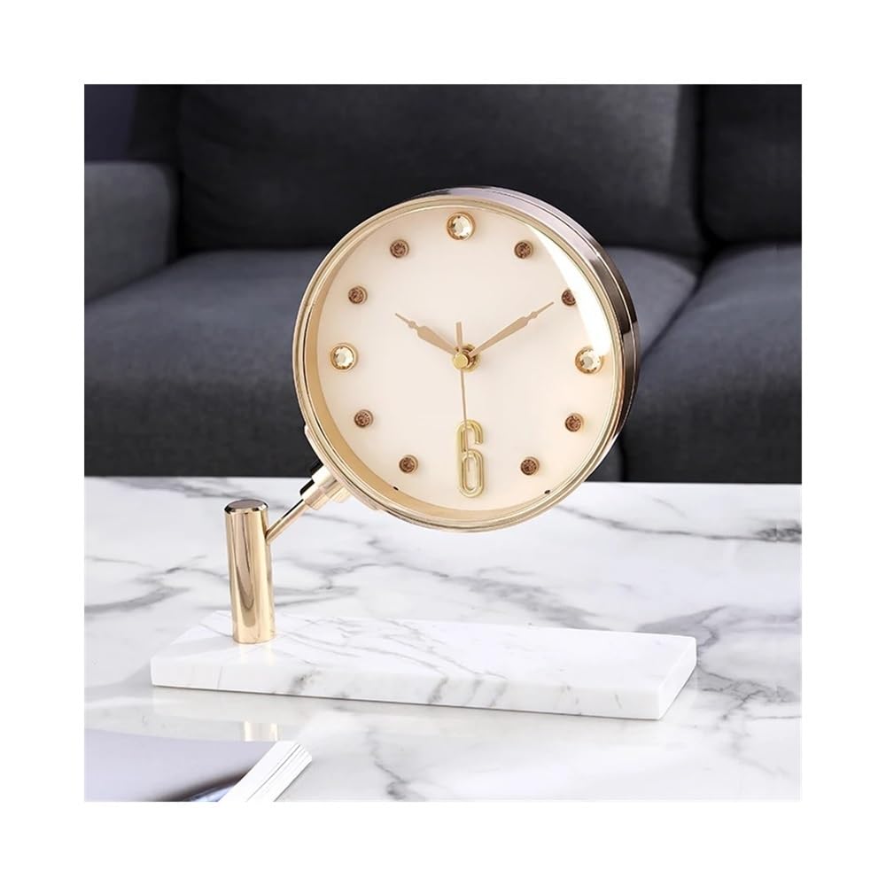 B3F7M4R9J2 Table clock Luxury Desk Clock Silent Modern Living Room Metal Tabletop Clocks Decoration Accessories Electronic Home Decor(White)