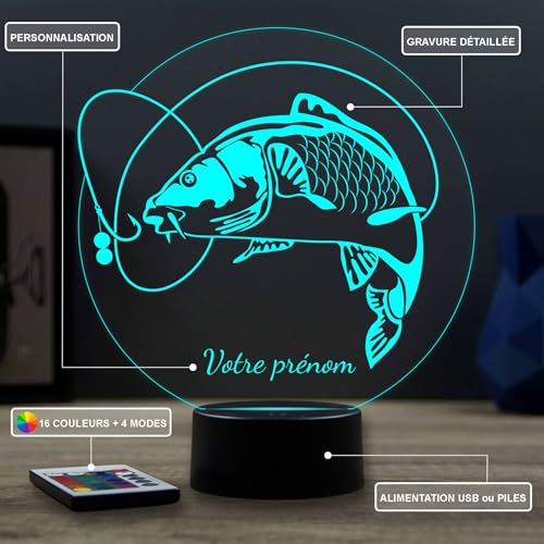 Lampe LED 3D Carpe Personnalisée 16 Couleurs JNB-Maker
