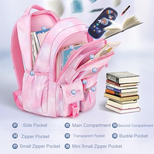 Image of MATMO Backpacks for Girls, School Backpack Kids Student Bookbag Travel Daypack (Pink)