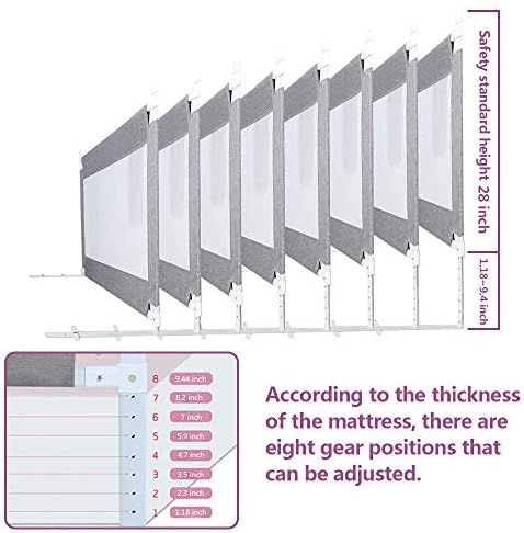 ZEHNHASE Kids Bed Rail, Vertical Lifting Bed Guard Safety Protection Guard,Anti-Fall Bed Guardrail for Toddler Baby and Children(180cm,Grey,1pc)