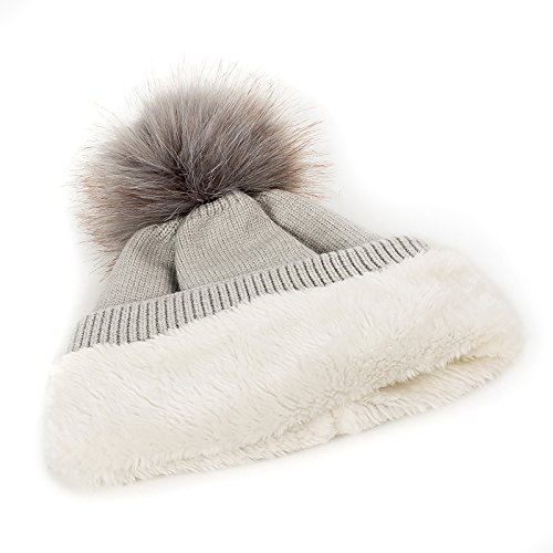 LEMITA Sombrero de invierno cálido para mujer, con forro de piel de cinco puntas, sombrero de punto de estrella de cinco puntas, sombrero de pompones para mujer, gorros suaves