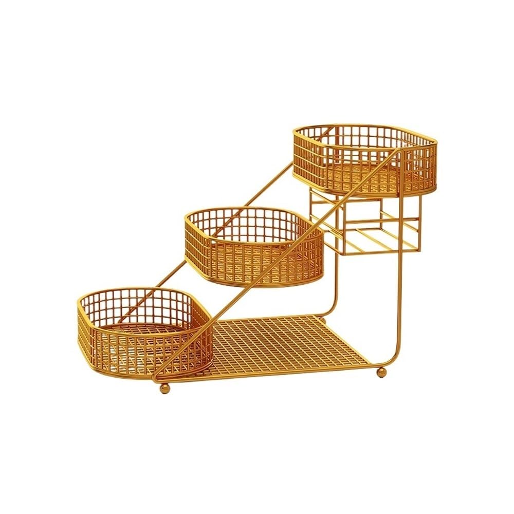 Zhaoj24-05 Fruit Racks 3-Tier Fruit Basket, Kitchen Countertop Bowl, Decorative Bowls Stand(Gold)