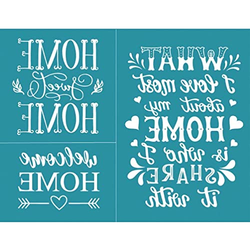 kwoifioy Pochoir de sérigraphie en soie avec inscription Welcome Home Letters Love Heart Letters pour sweat-shirt, sac à main, panneau en bois, sérigraphie Cover