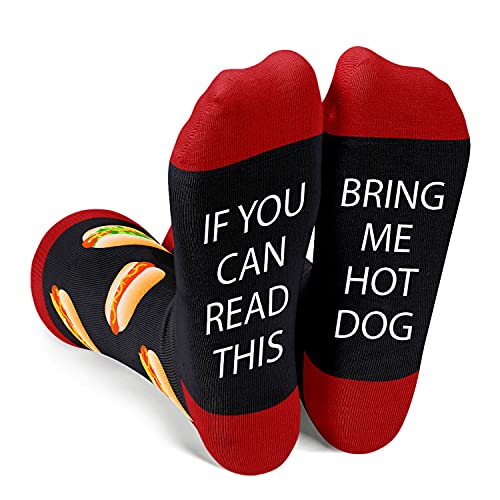 Zmart Hot Dog Socks Hot Dog Gifts for Women Girls, Foodie Gifts If You Can Read This Socks with Funny Saying