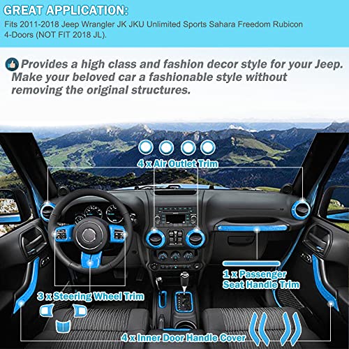 Opall Full Set Interior Decoration Trim Kit Steering Wheel& Center Console Air Outlet Trim, Door Handle Cover Inner For Jeep Wrangler Jk Jku 2011-2018 2 Door &4-Door (Light Bule 12Pcs) #TOP1