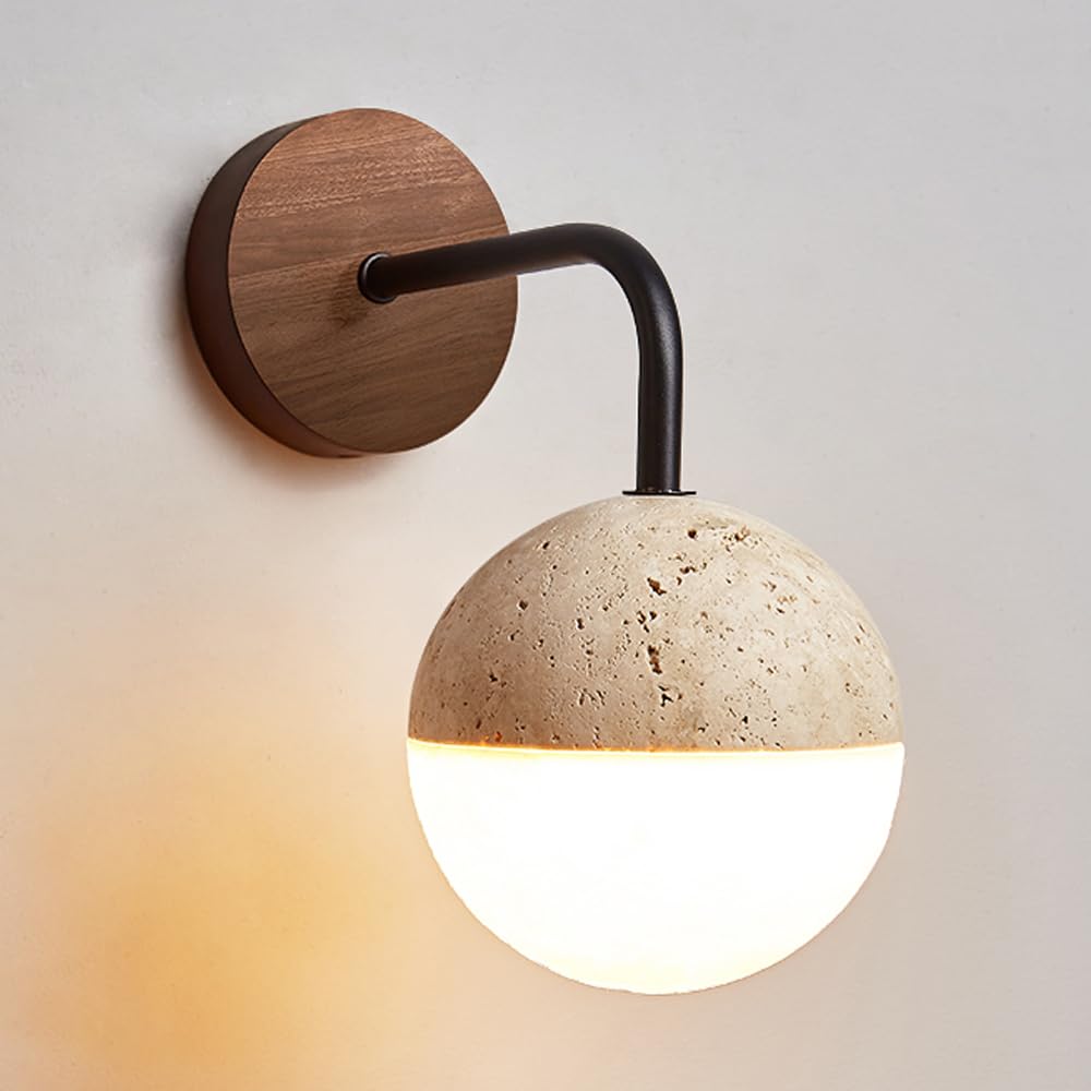 ZSJPDP G9 Screw Globe Wall Lamp, Wabi Sabi Style Travertine PE Wall Light, Hard Wire Connection Wall Sconce, Bedside Dining Room Dressing Table Wall Mounted Decorative Lighting Fixtures