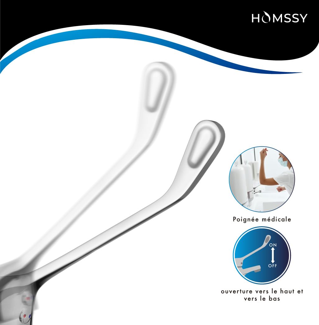 Robinet Gérontologique de Cuisine – Mitigeur Monocommande pour Évier avec Poignée Médicale Hygiénique à Levier Coude, Design Ergonomique, Finition Chromée Argent