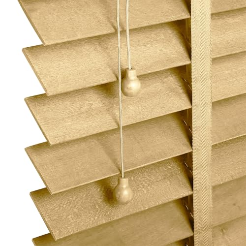 Persianas venecianas de madera sin cordón para interiores, opacas, para ventanas de privacidad, para dormitorio, cocina, oficina, patio, disponibles en 22, 36, 45, 49, 52, 58 y 66 pulgadas (color